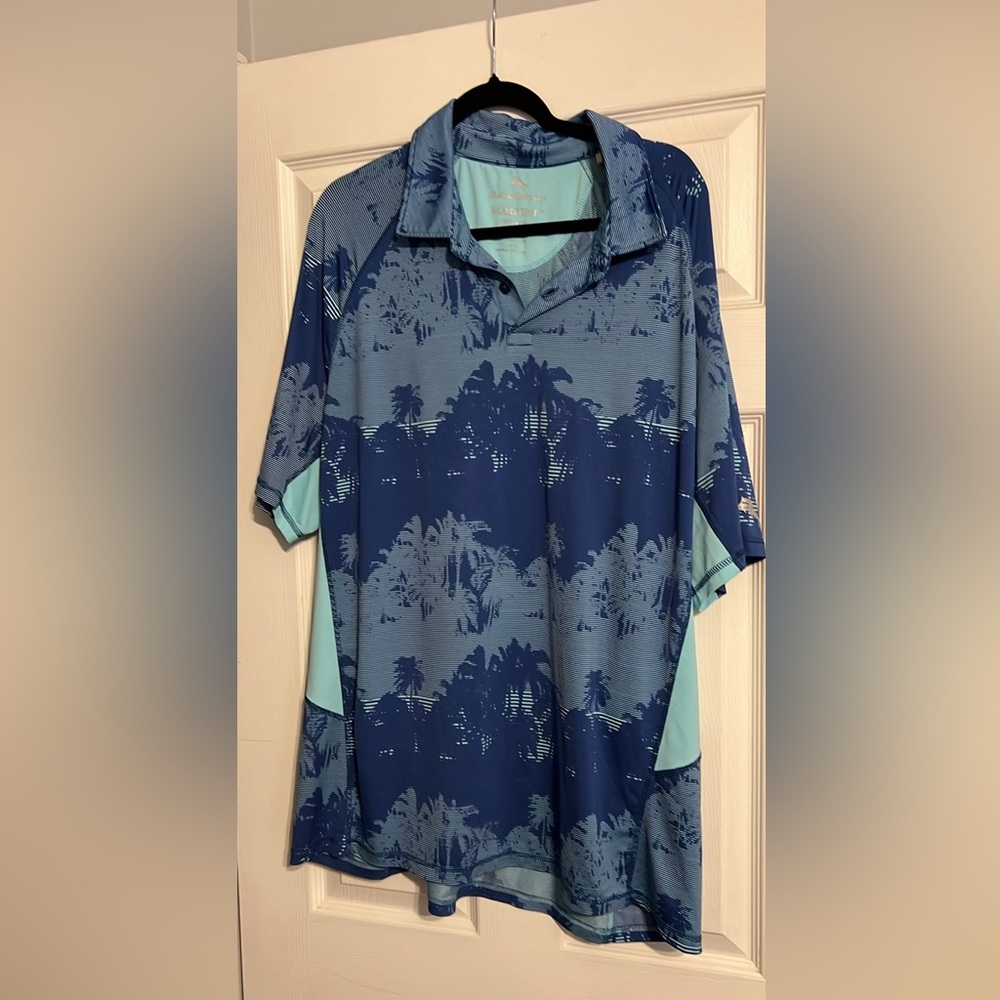 Tommy Bahama Golf Polo Shirt Men's Island Active Blue Palms Stretch Beach